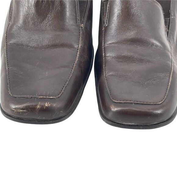 Michelle D Y2K Square Toe Heels Brown Size 10 Genuine Leather Block Heel Shoes - Picture 6 of 12